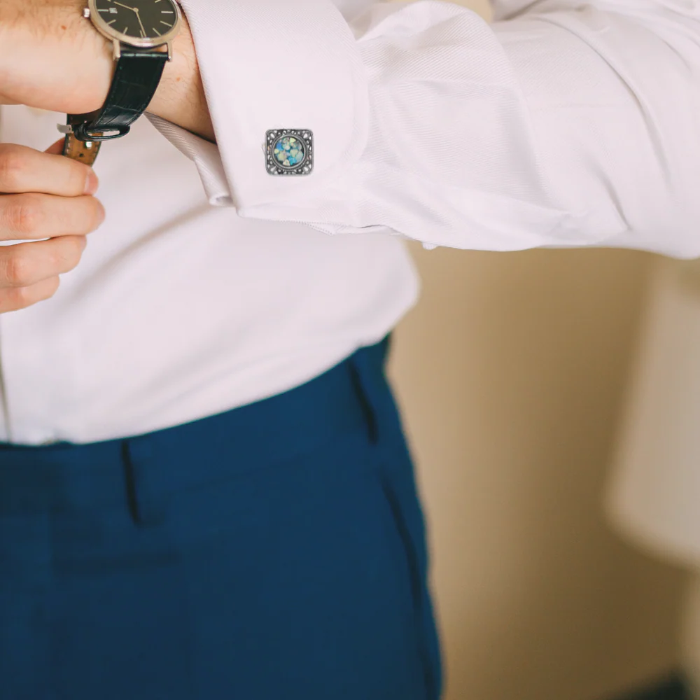 Israeli Roman Glass Sterling Silver Square Cufflinks - Image 4