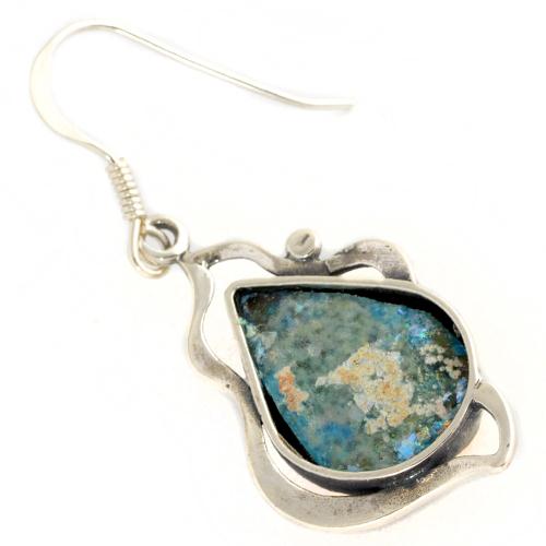 Leaf Tear Drop Roman Glass Earrings - Image 2