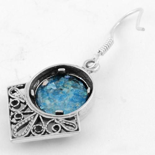 Sterling Silver Roman Style Roman Glass Earrings - Image 2