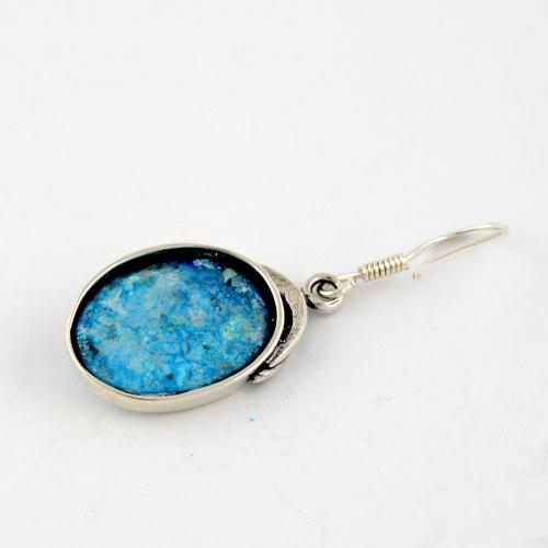 Roman Glass Oval Shaped Silver Earrings - Image 11