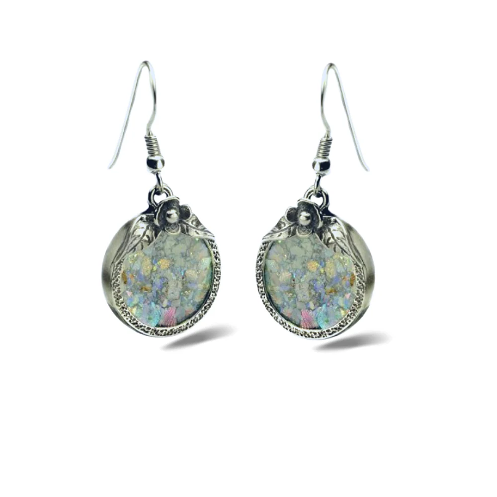 Silver Rose Roman Glass Earrings - Image 2