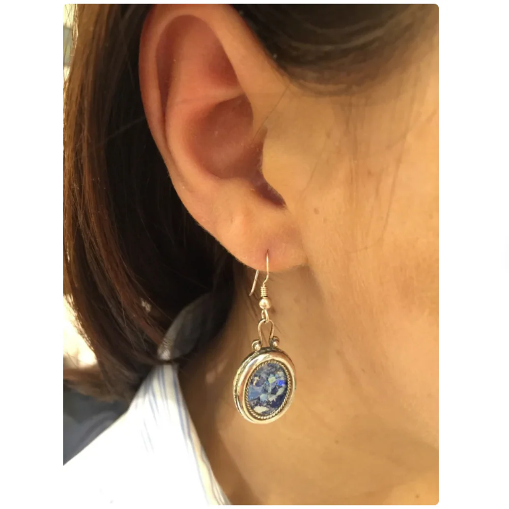Silver Roman Glass Oval Earrings - Image 5