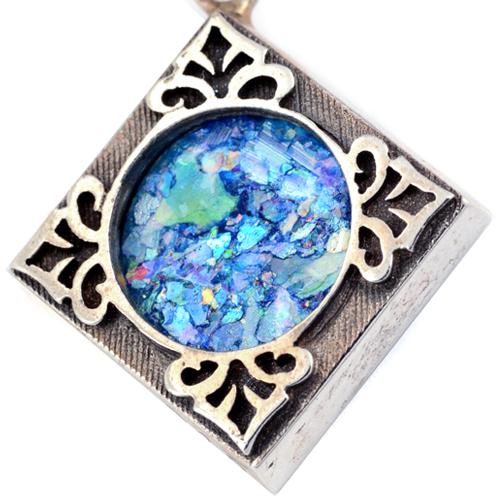 Silver Roman Glass Square Leaf Earrings - Image 2
