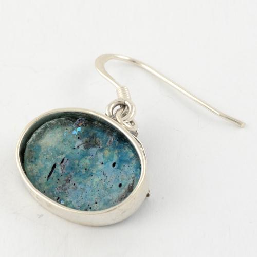 Oval Flower Roman Glass Earrings - Image 2