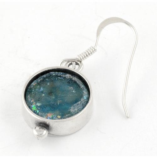 Silver Roman Glass Circular Round Earrings - Image 2