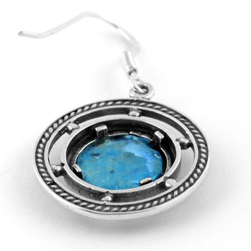 Roman Glass Ship's Wheel Silver Earrings - Image 2