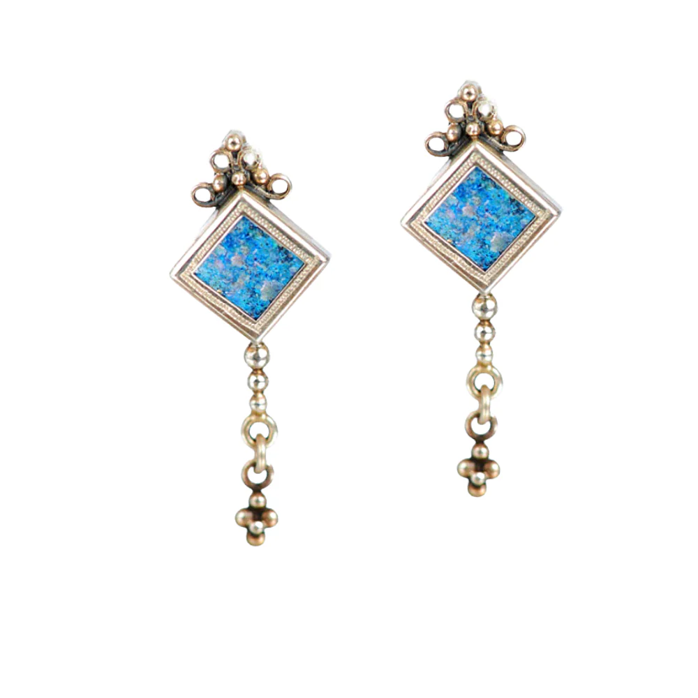 Roman Glass Silver Chain Earrings - Image 2