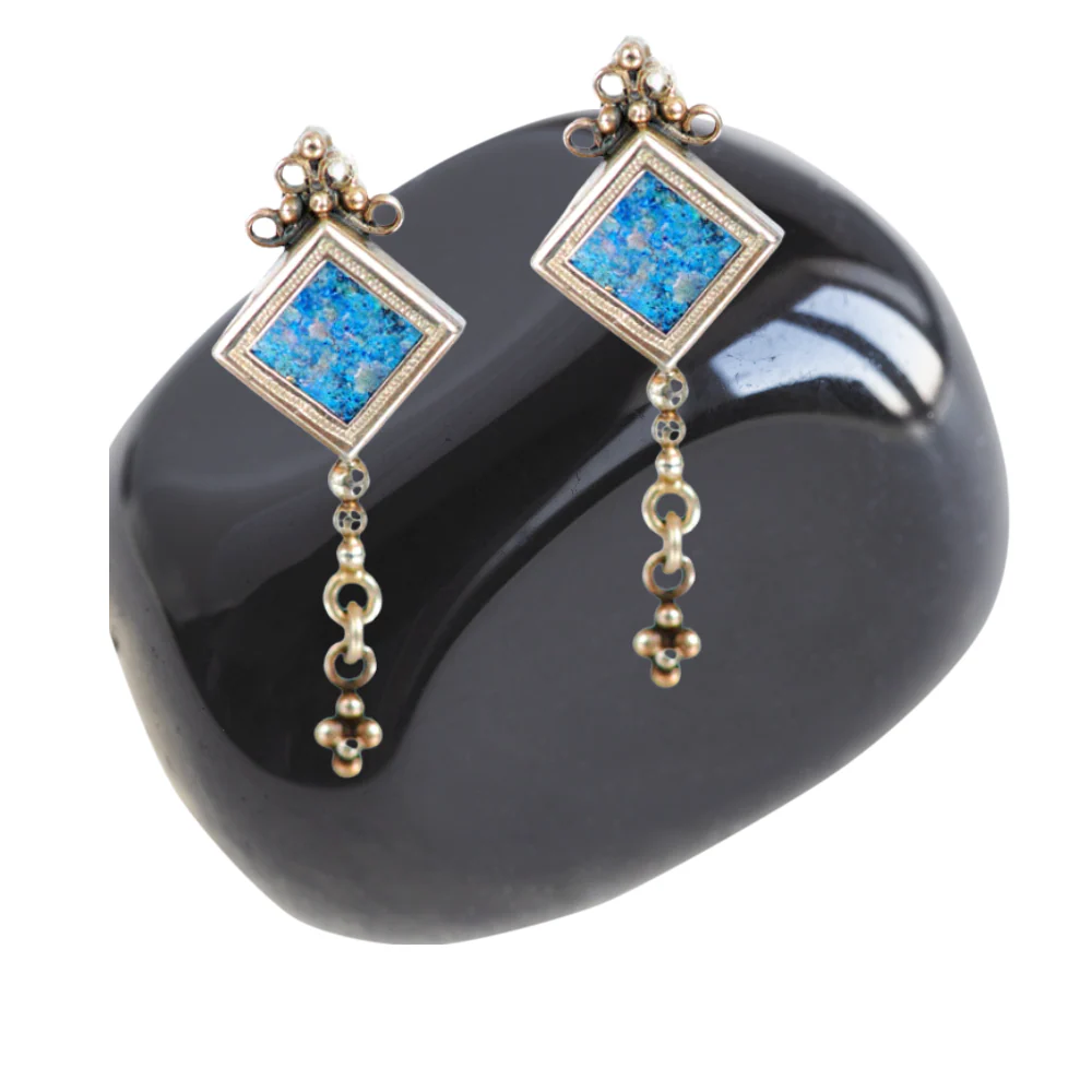 Roman Glass Silver Chain Earrings - Image 3