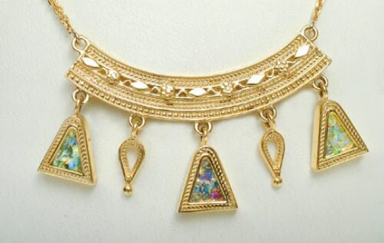 14k Gold Roman Glass Yemenite Necklace - Image 2