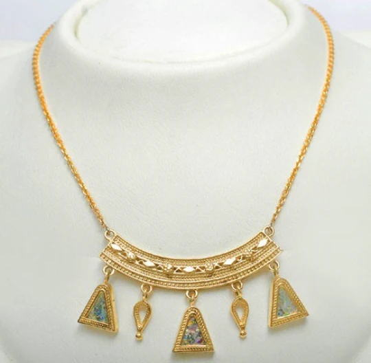 14k Gold Roman Glass Yemenite Necklace - Image 3