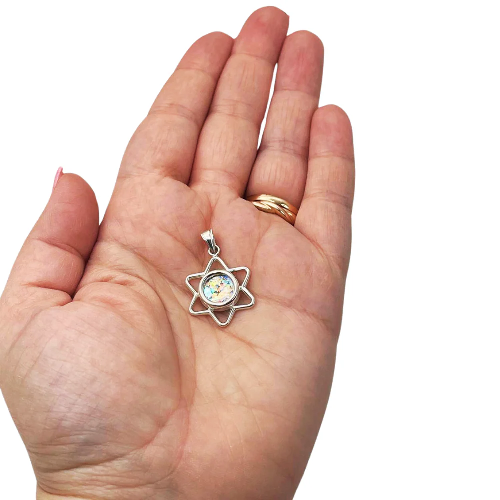 Sterling Silver Roman Glass Cutout Star of David Pendant - Image 3