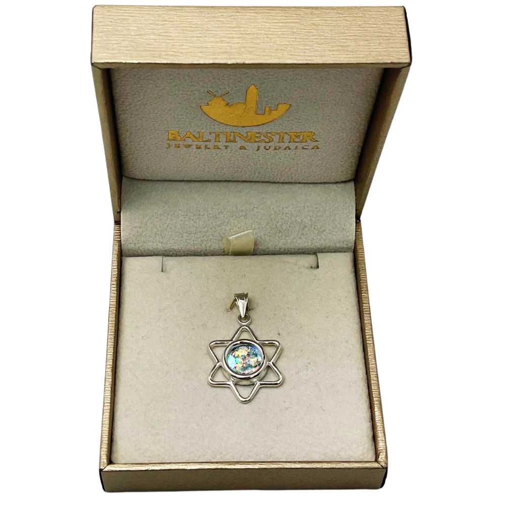 Sterling Silver Roman Glass Cutout Star of David Pendant - Image 5