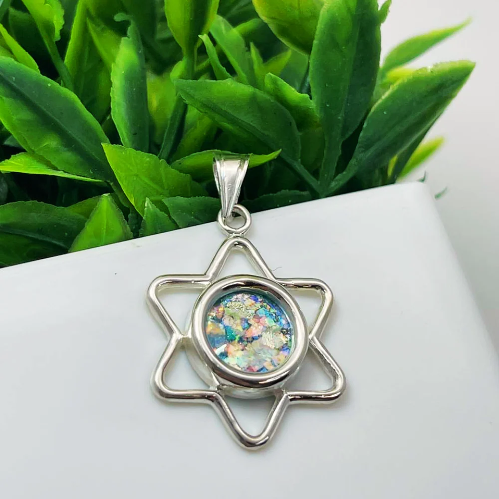 Sterling Silver Roman Glass Cutout Star of David Pendant - Image 6