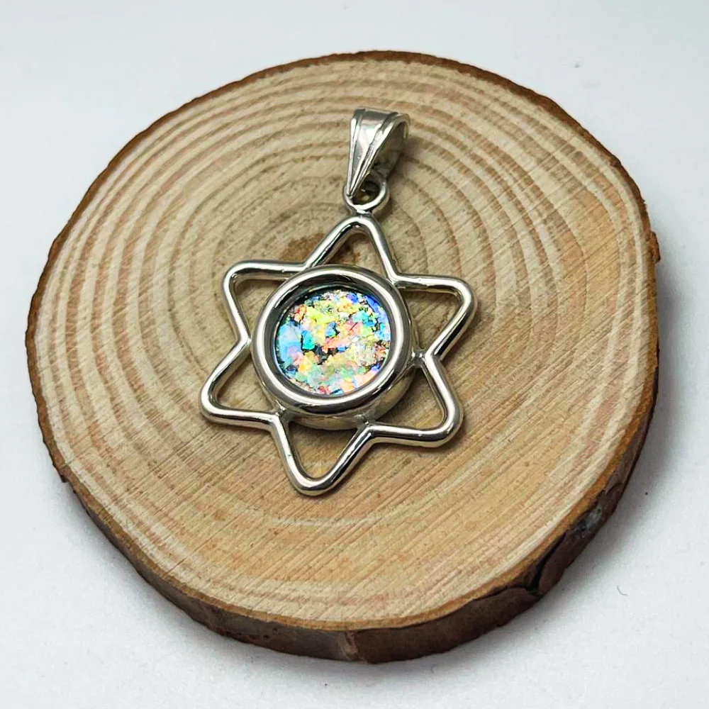 Sterling Silver Roman Glass Cutout Star of David Pendant - Image 7