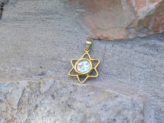 14k Gold Roman Glass Cutout Star of David Pendant - Image 4