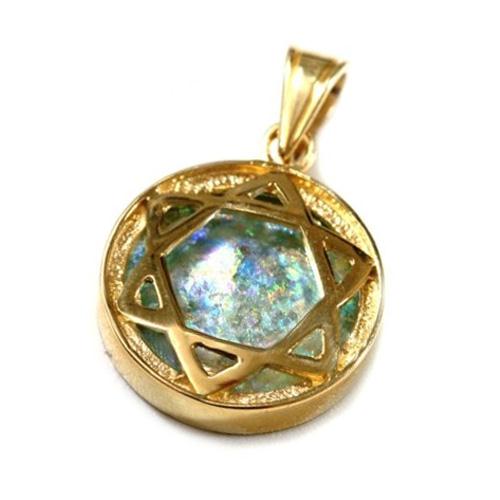 14k Gold Domed Roman Glass Star of David Pendant - Image 2