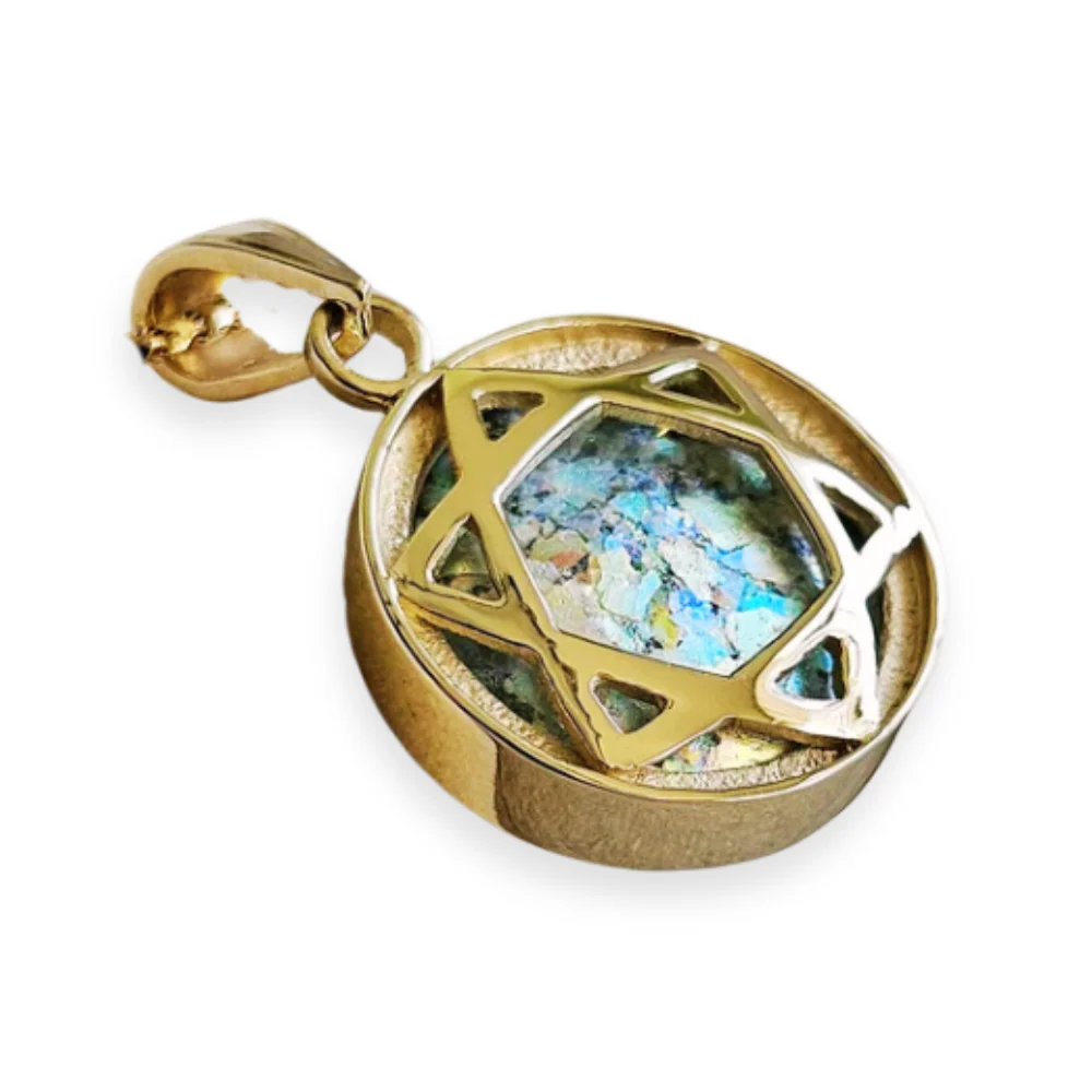 14k Gold Domed Roman Glass Star of David Pendant - Image 3
