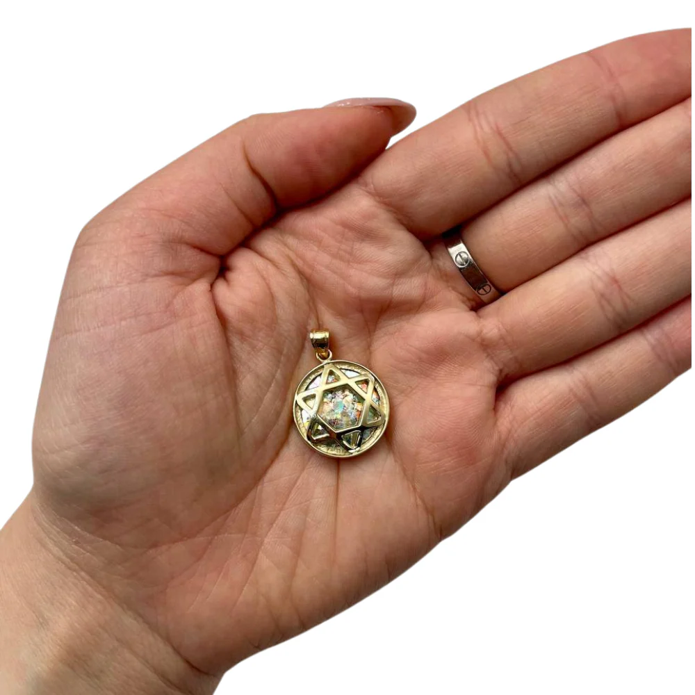 Roman Glass Star of David Large Pendant in 14k Yellow Gold - Image 2