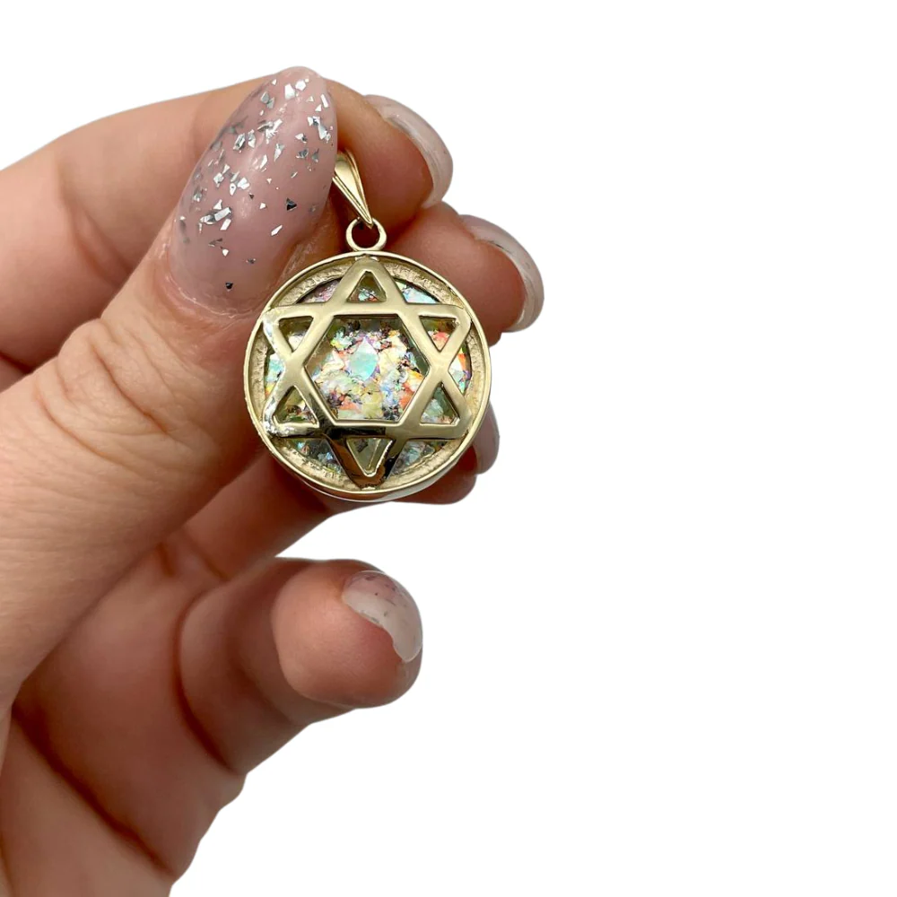 Roman Glass Star of David Large Pendant in 14k Yellow Gold - Image 3