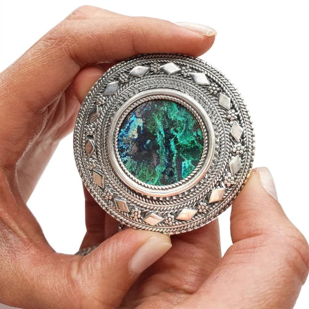 Sterling Silver Round Yemenite Roman Glass Necklace Cum Brooch - Image 8