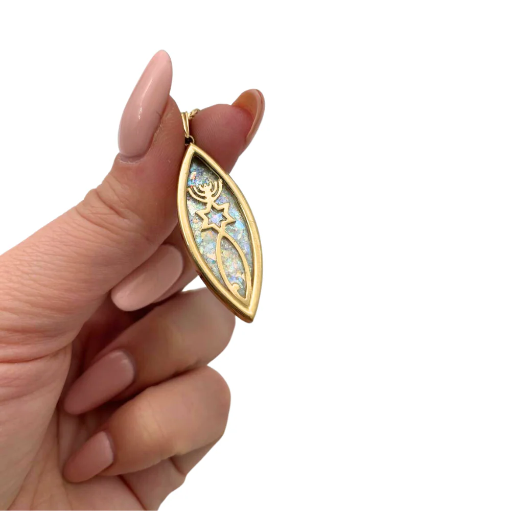 Messianic Seal of Jerusalem - 14k Gold and Roman Glass Pendant - Image 6