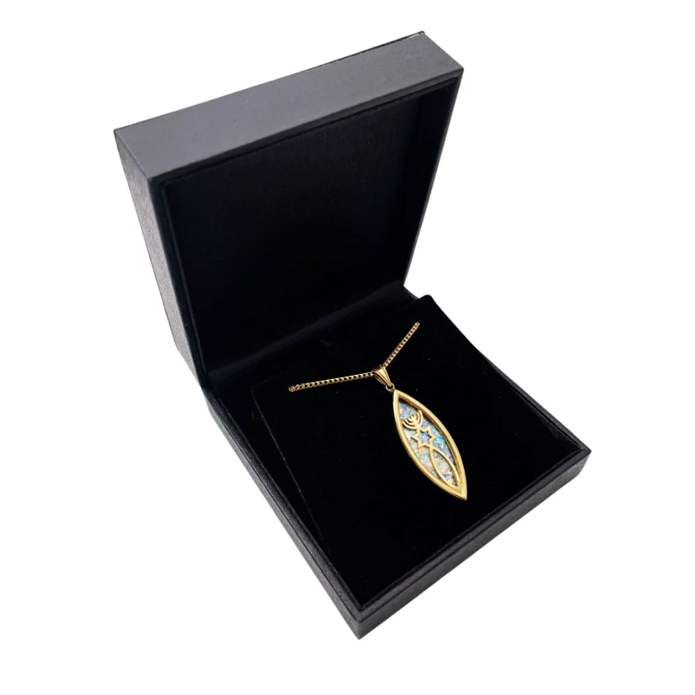 Messianic Seal of Jerusalem - 14k Gold and Roman Glass Pendant - Image 7