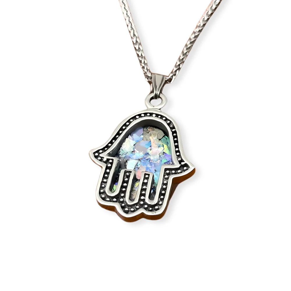 Sterling Silver Roman Glass Hamsa Pendant - Image 2
