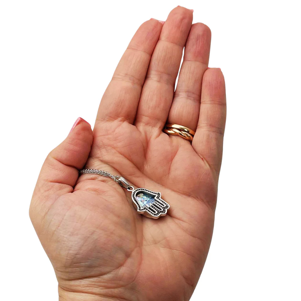 Sterling Silver Roman Glass Hamsa Pendant - Image 4