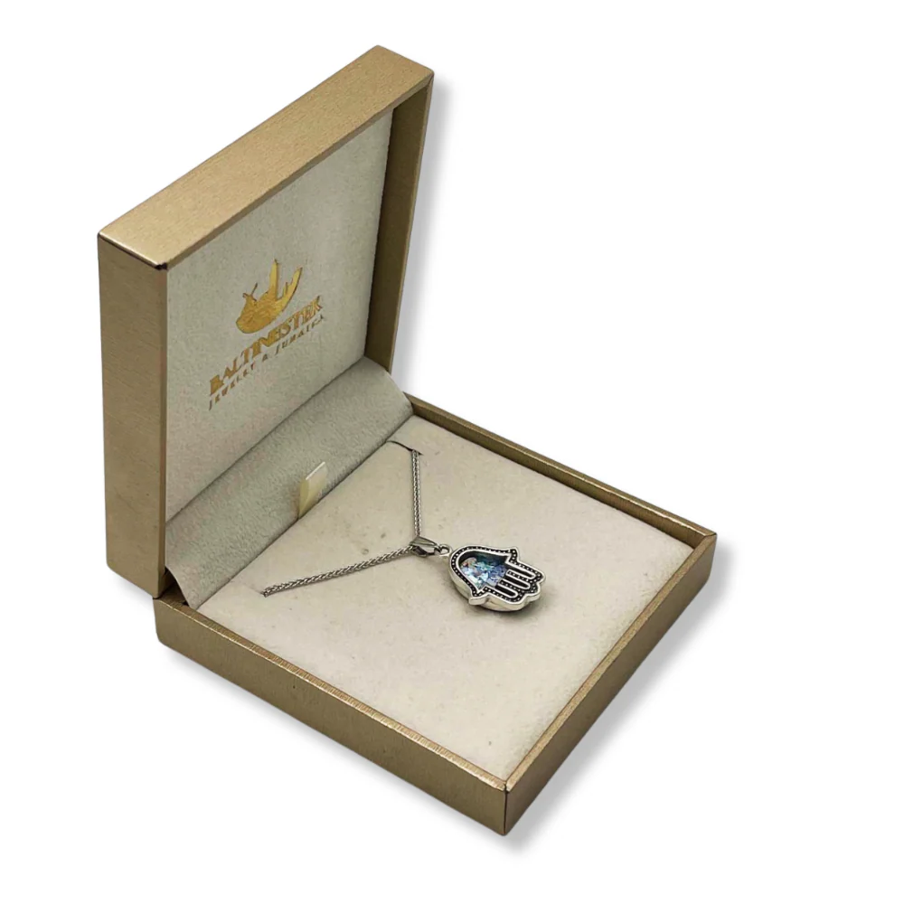 Sterling Silver Roman Glass Hamsa Pendant - Image 5