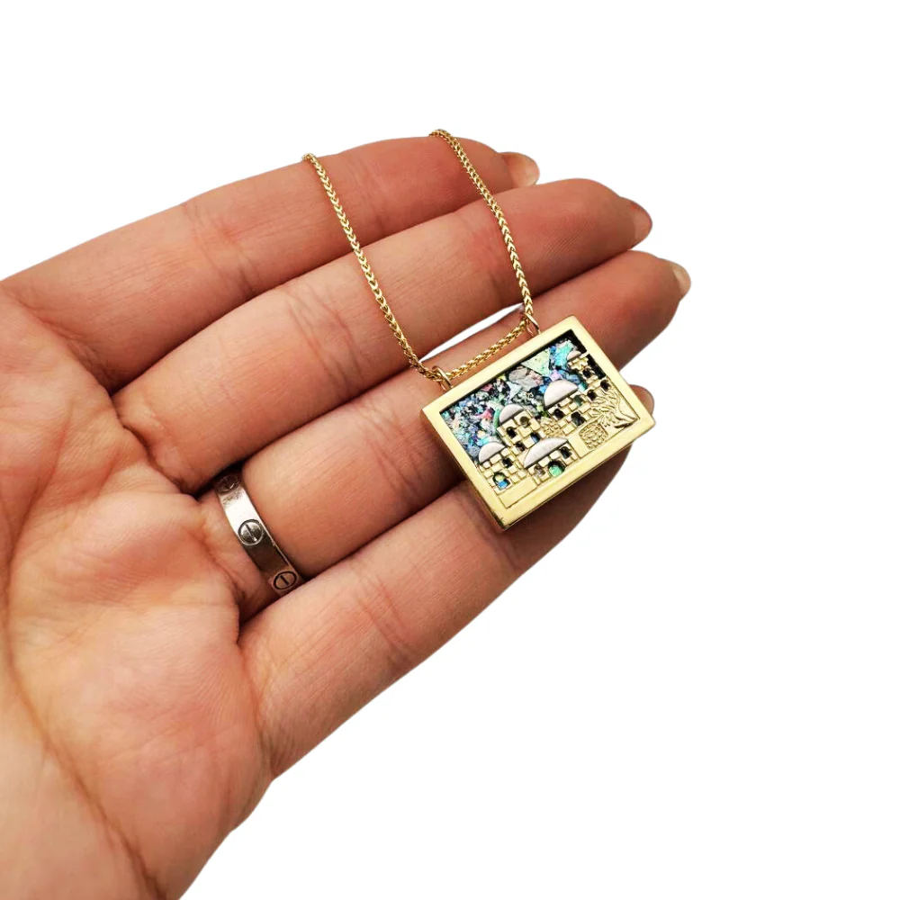 Jerusalem Necklace with Roman Glass in 14K Gold - Image 3