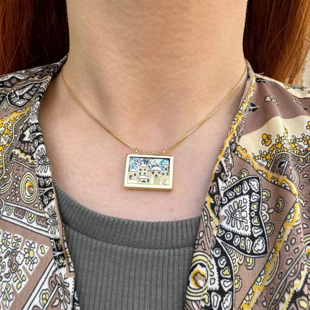 Jerusalem Necklace with Roman Glass in 14K Gold - Image 4