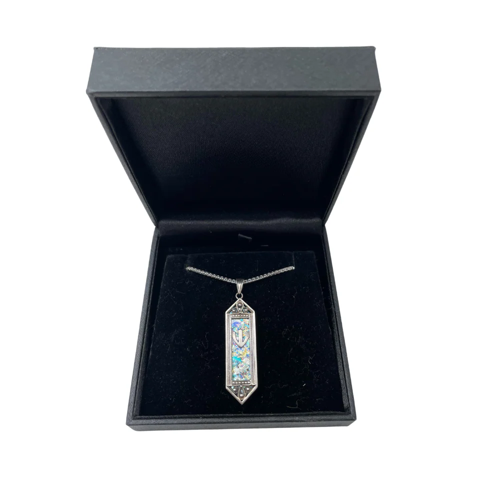 Sterling Silver Filigree Roman Glass Mezuza Pendant with Chain - Image 2