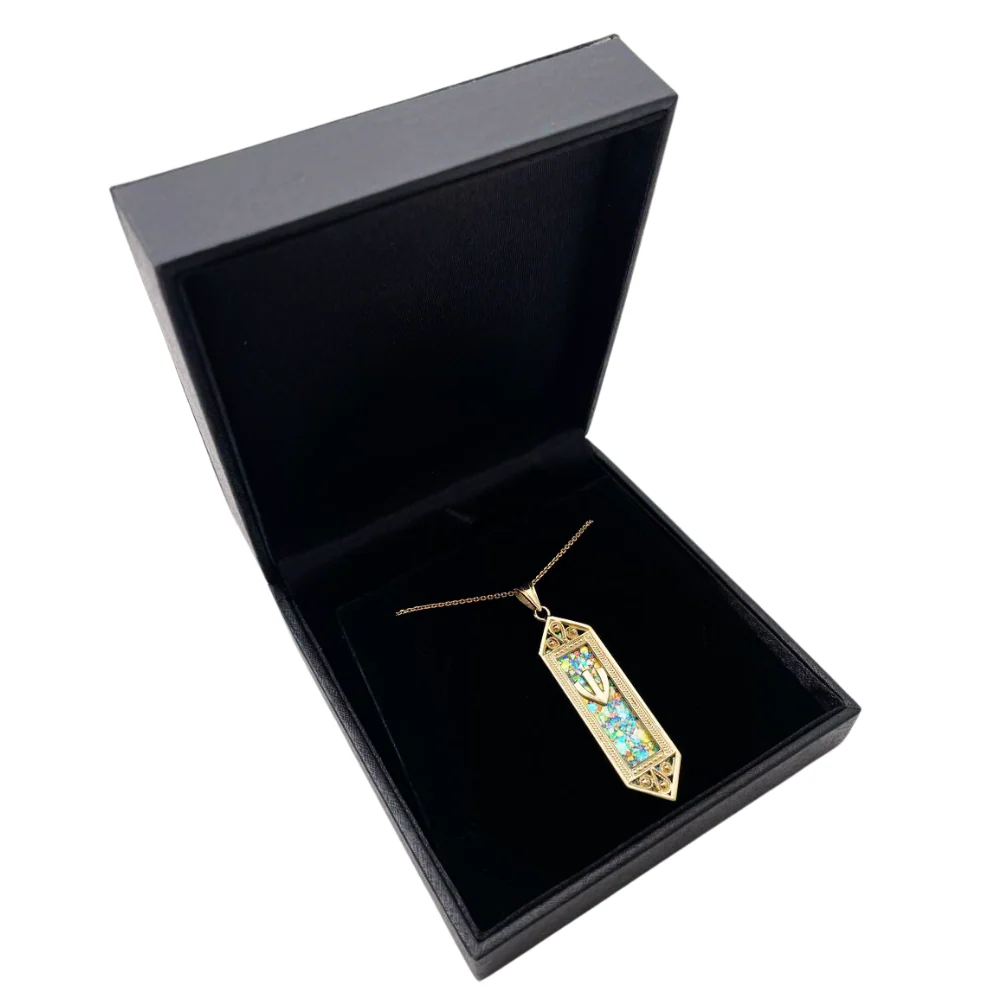 14k Gold Filigree Roman Glass Mezuzah Pendant - Image 10