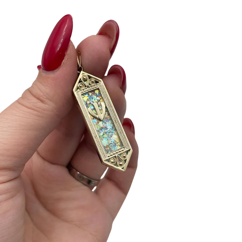 14k Gold Filigree Roman Glass Mezuzah Pendant - Image 3