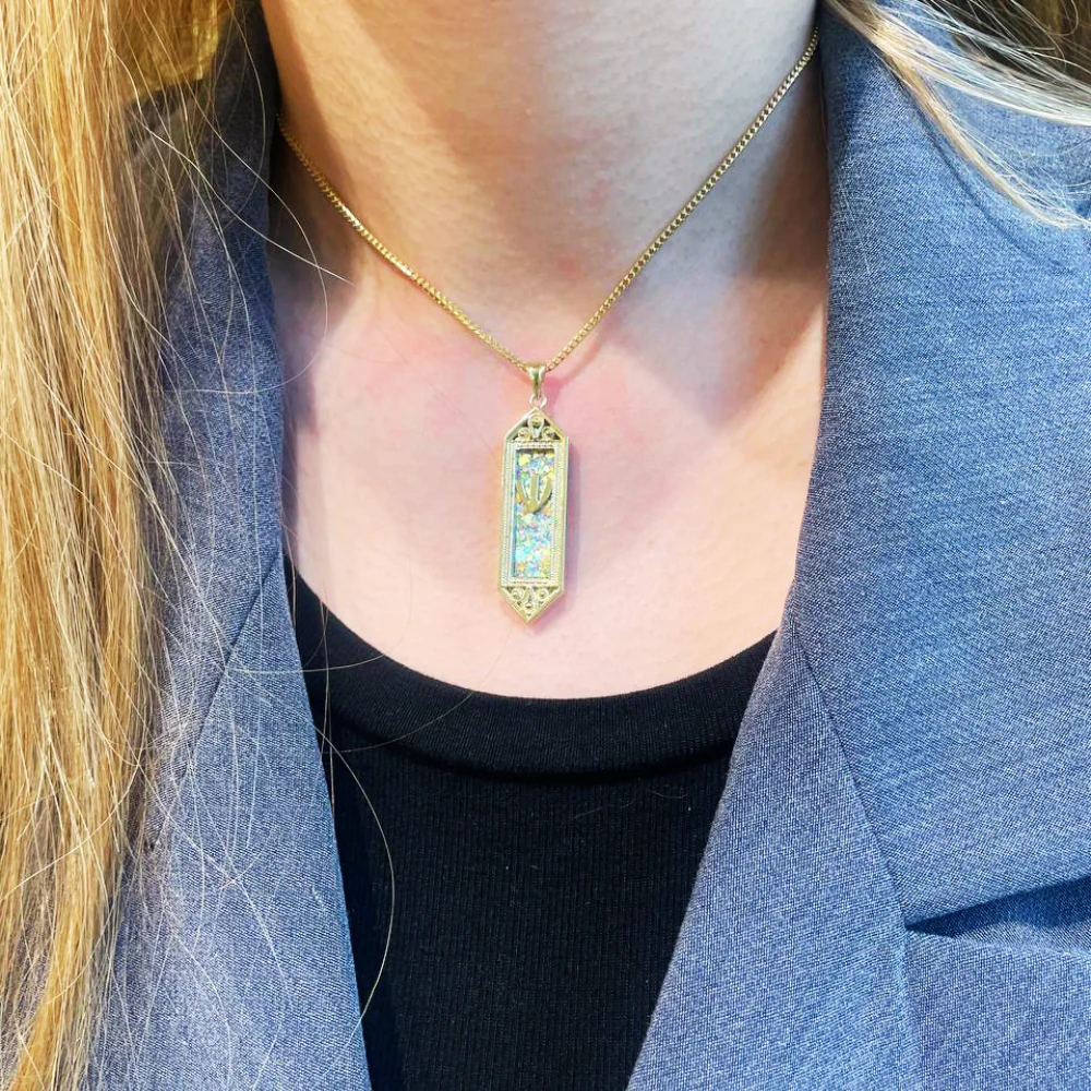 14k Gold Filigree Roman Glass Mezuzah Pendant - Image 5