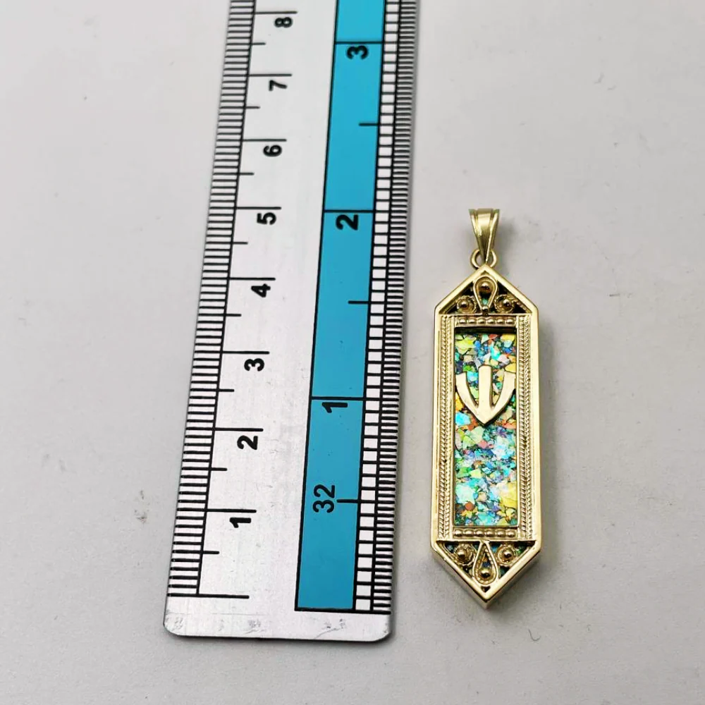 14k Gold Filigree Roman Glass Mezuzah Pendant - Image 6
