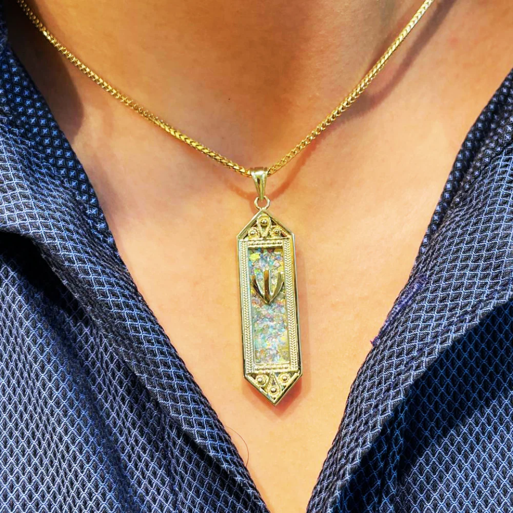 14k Gold Filigree Roman Glass Mezuzah Pendant - Image 7