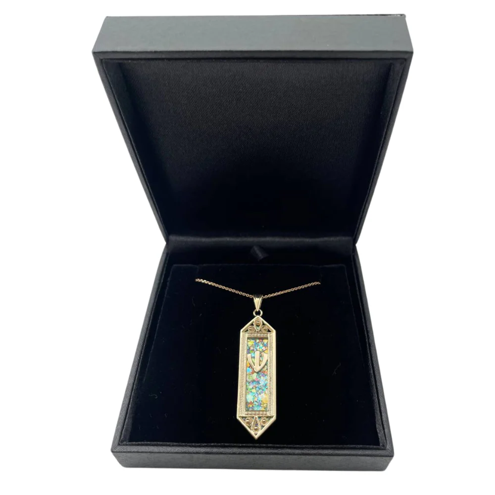 14k Gold Filigree Roman Glass Mezuzah Pendant - Image 9