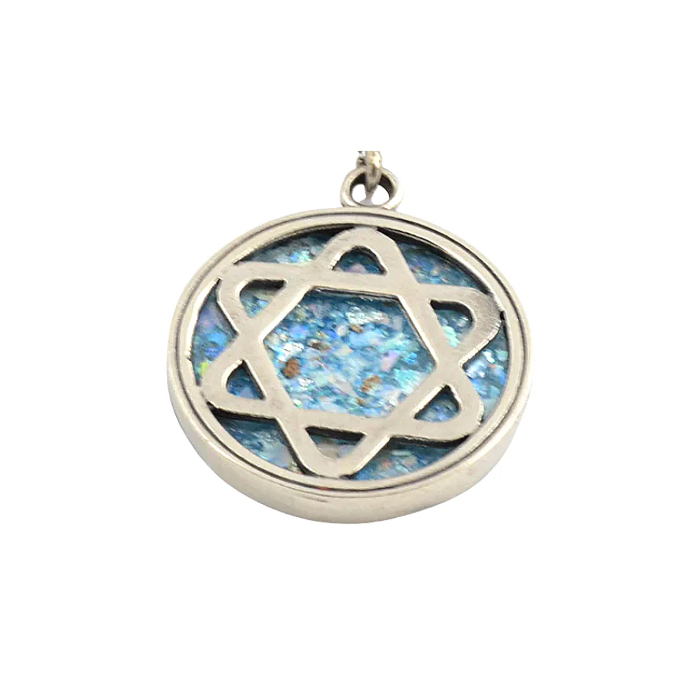 Silver Star of David Roman Glass Necklace - Image 2