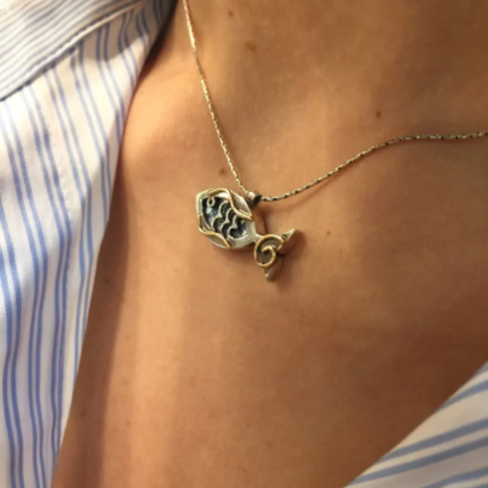 Fish Pendant in Sterling Silver Roman Glass - Image 4