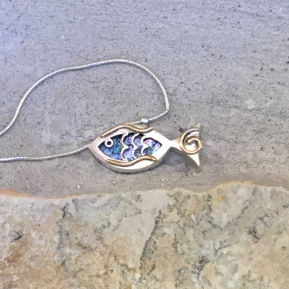 Fish Pendant in Sterling Silver Roman Glass - Image 5