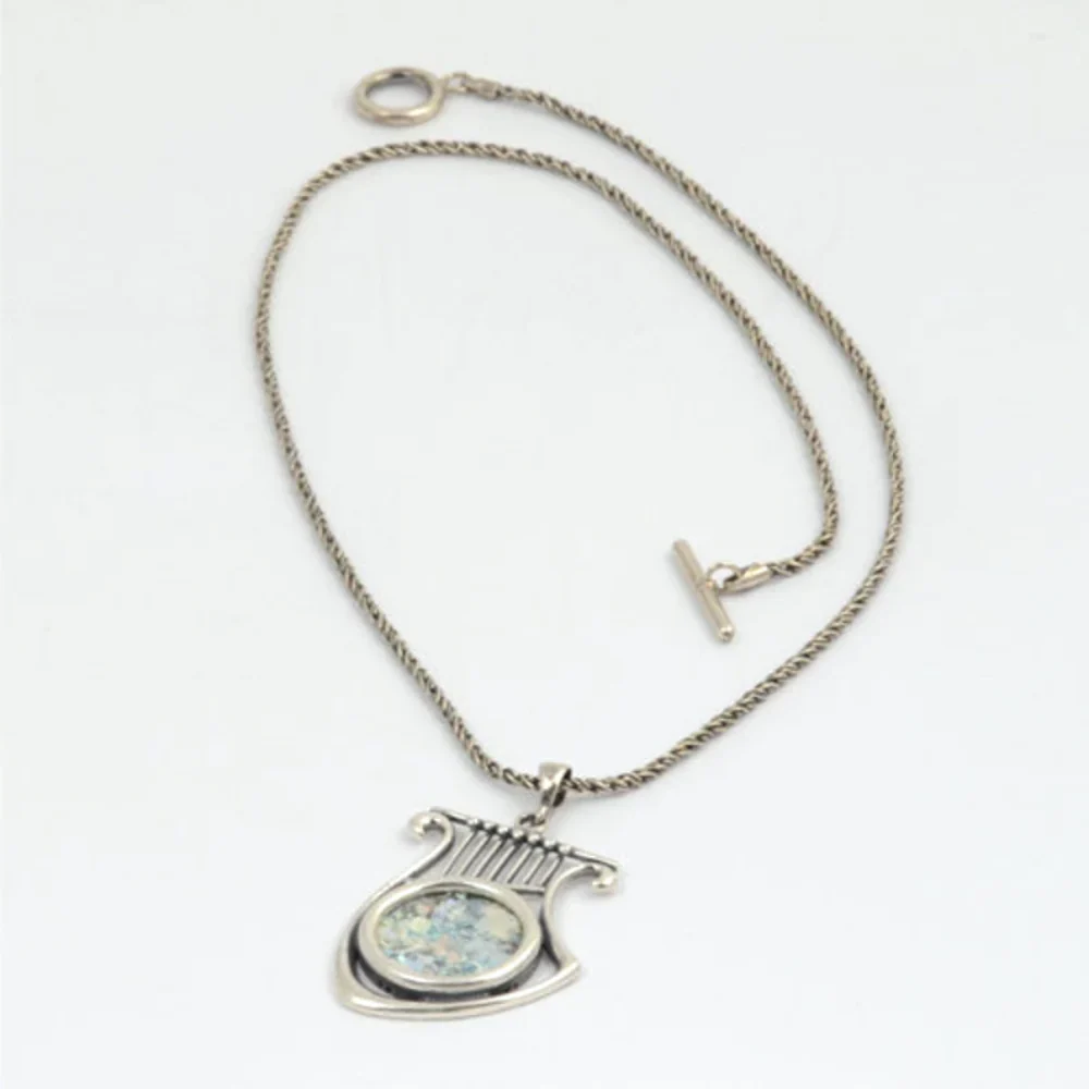 Silver Roman Glass Harp of David Necklace - Image 5
