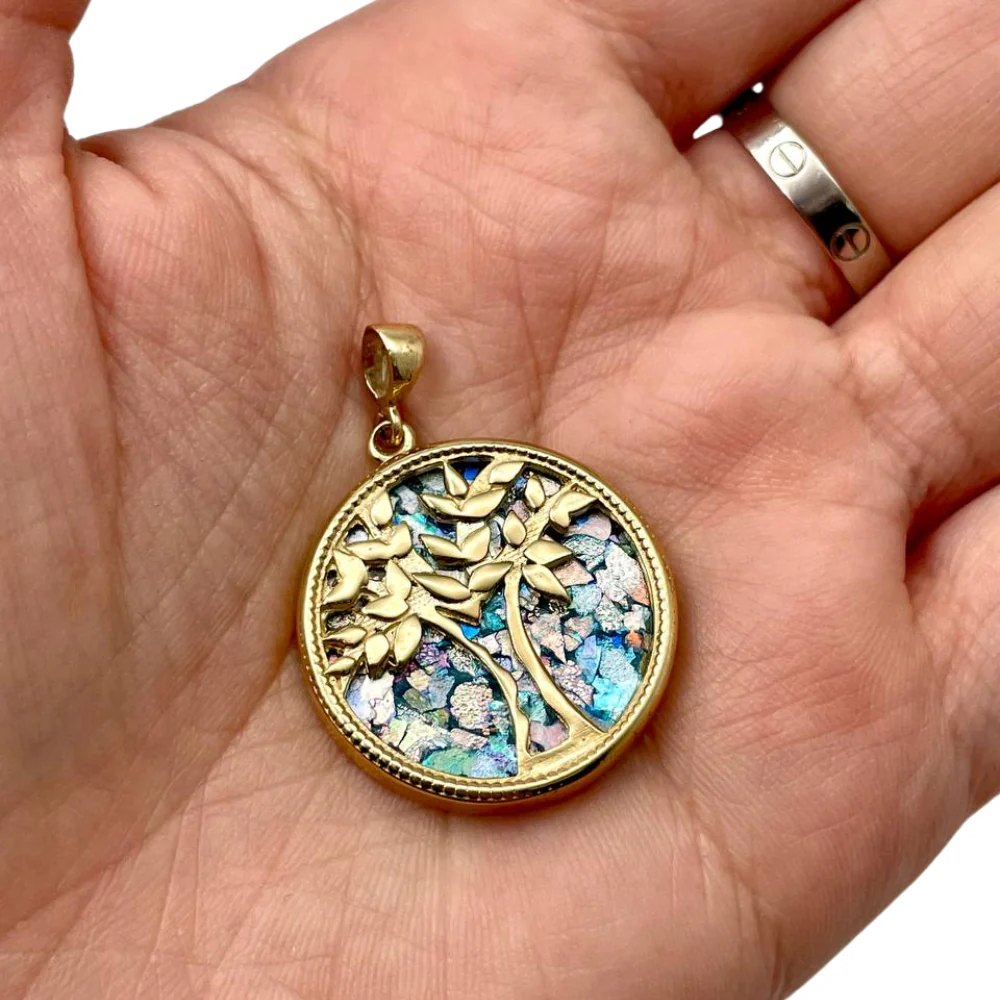 Roman Glass Tree of Life Pendant in 14K Gold - Image 3