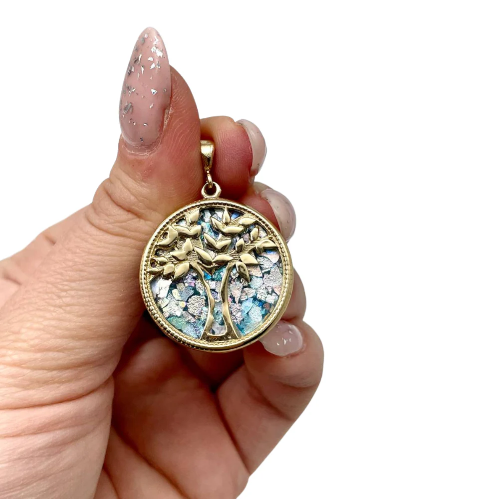 Roman Glass Tree of Life Pendant in 14K Gold - Image 4