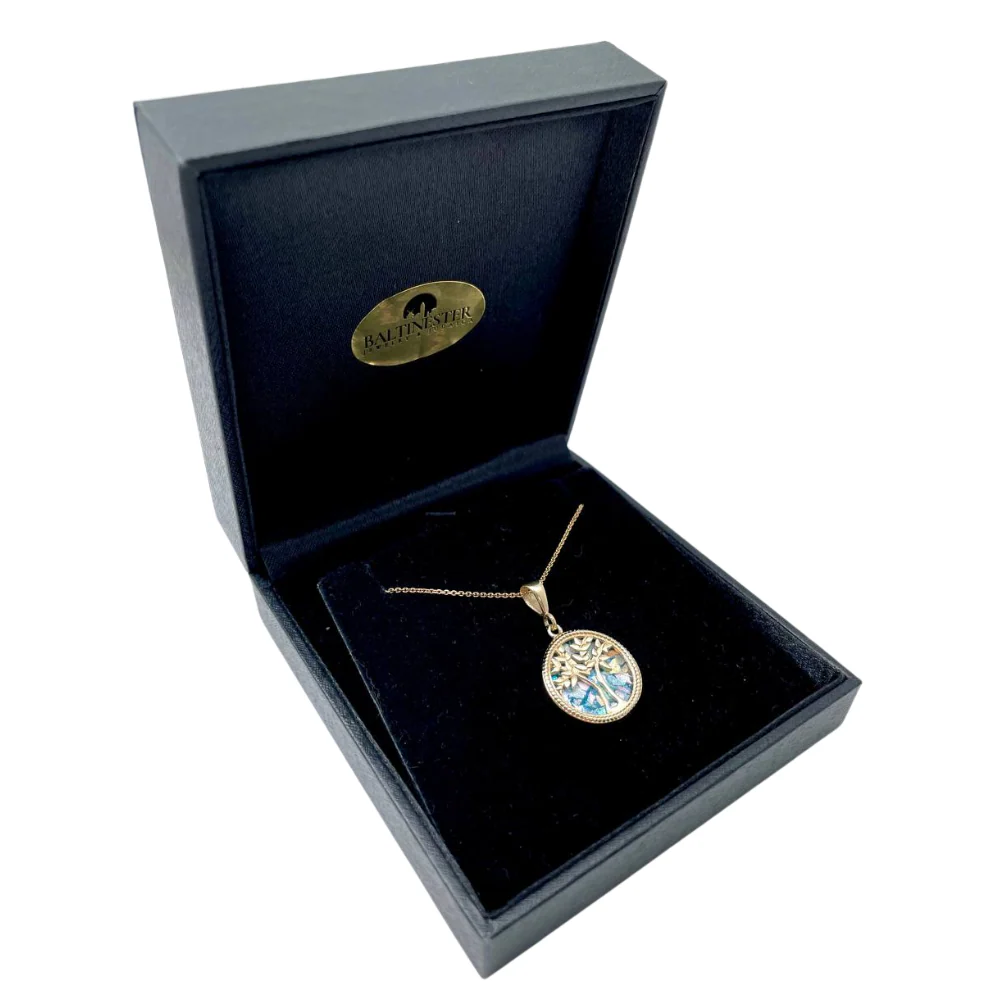 Tree of Life Roman Glass Pendant in 14K Gold - 19mm Dia - Image 5