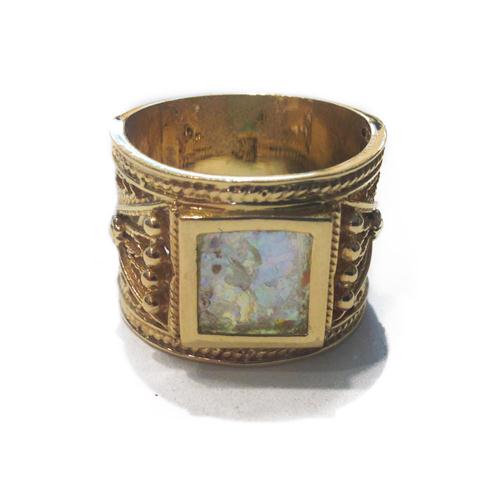 Roman Glass Ring - 14k Gold Square - Image 3
