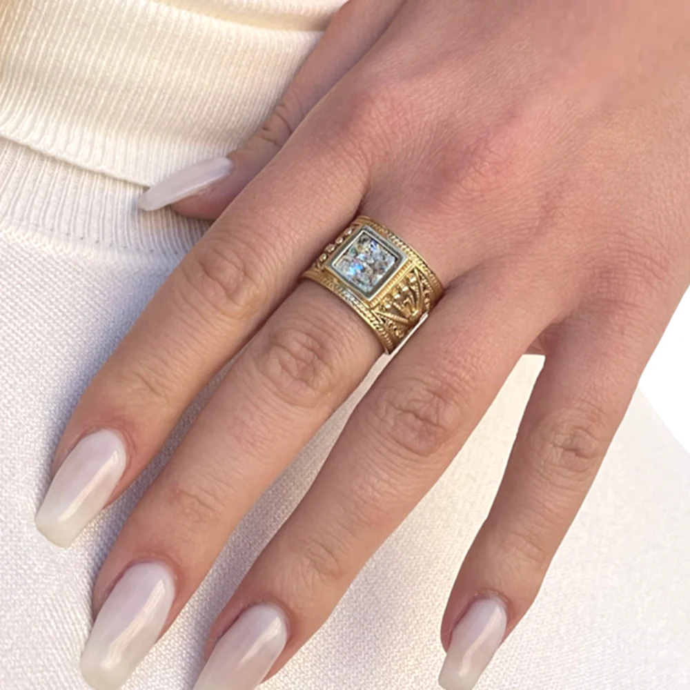 Roman Glass Ring - 14k Gold Square - Image 6
