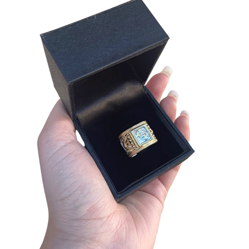 Roman Glass Ring - 14k Gold Square - Image 7