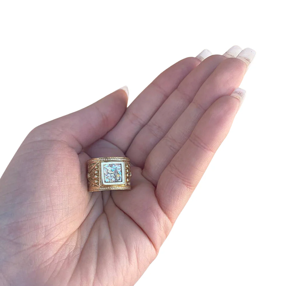 Roman Glass Ring - 14k Gold Square - Image 8
