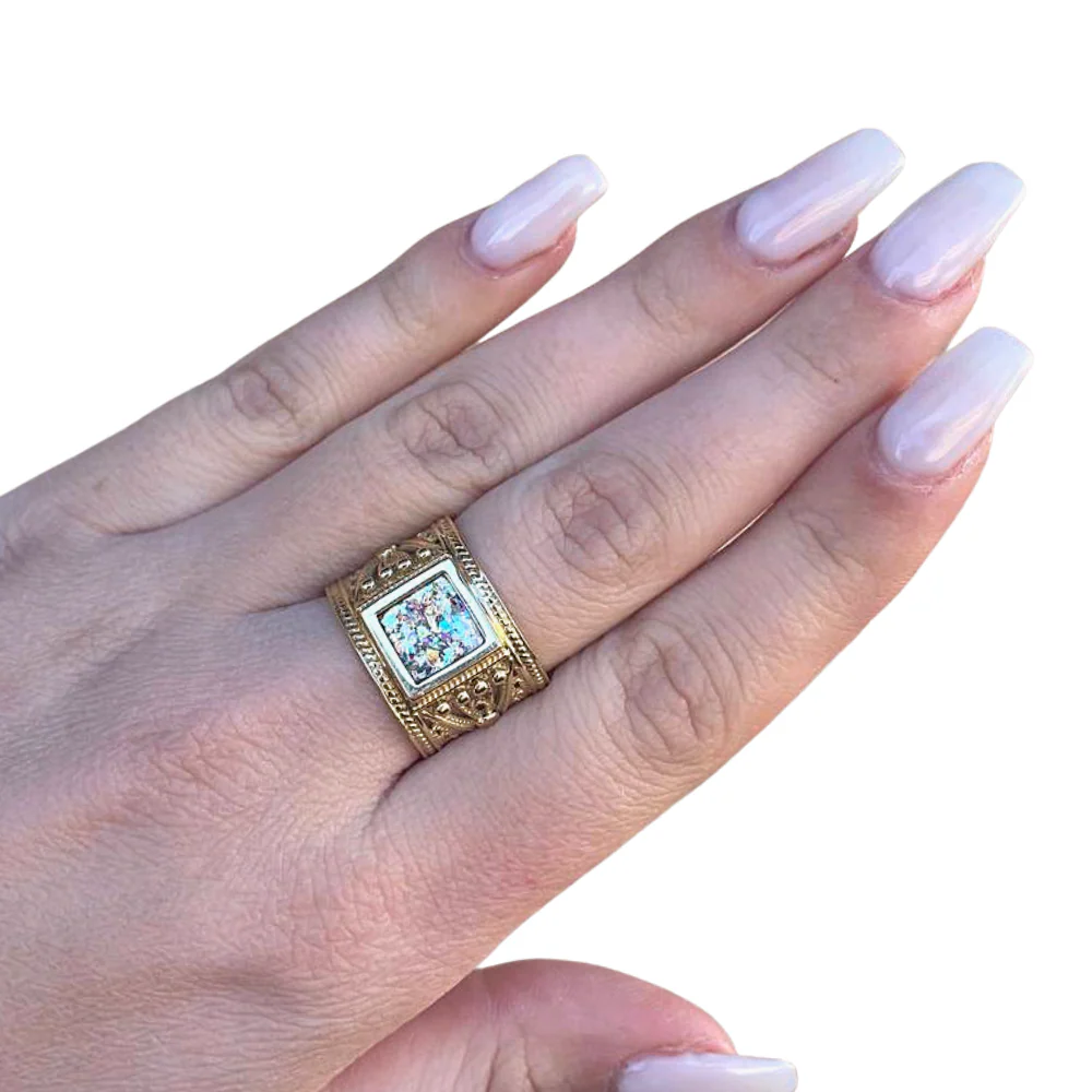 Roman Glass Ring - 14k Gold Square - Image 9